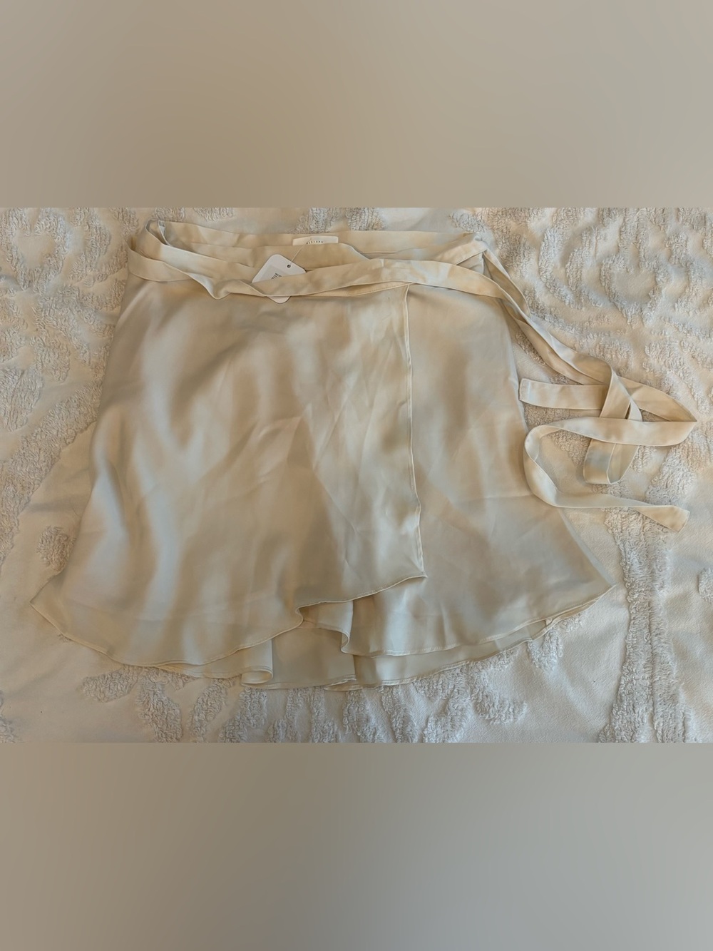 Silk-Like Cream Wrap Mini Skirt